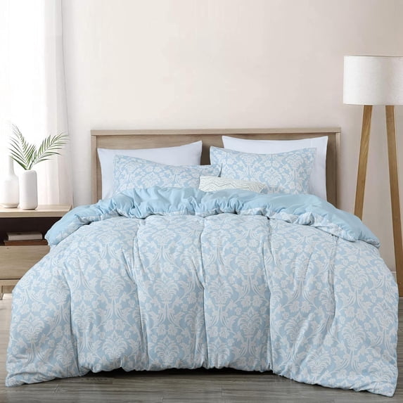 Chezmoi Collection Ivy Floral Medallion Comforter Set Twin Size, 2-Piece Blue/White Floral Printed Lightweight Bedding Comforter Set for All Seasons