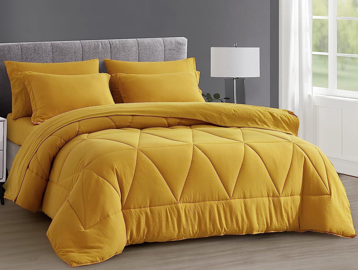 Chezmoi Collection Jasper Set Biancheria Letto King Size 7 Pezzi, Trapuntato Geometrico, Microfibra Lavata