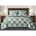 thumbnail image 1 of Chezmoi Collection Juliette 7-Piece Bed in a Bag Comforter Set King - Silky Smooth Medallion Jacquard Comforter Set with Sheets, Gray Green Smoke, 1 of 9
