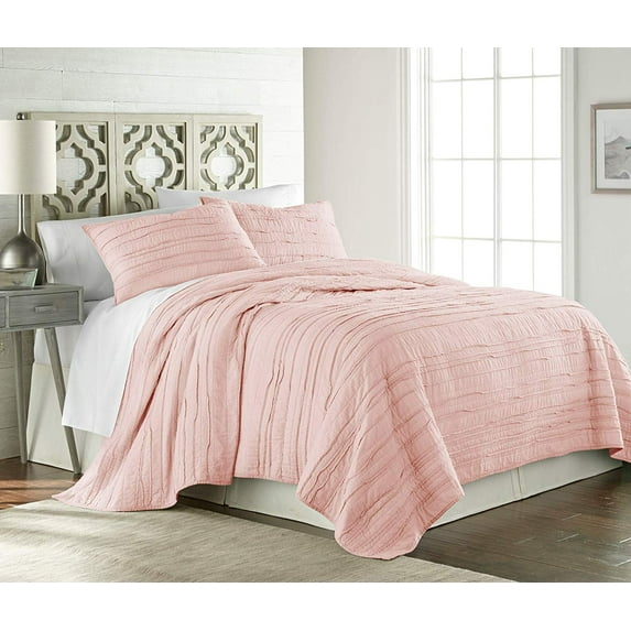 Chezmoi Collection Katy 3-Piece Frayed Edge Solid Reversible 100% Cotton Quilt Set