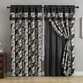 thumbnail image 1 of Chezmoi Collection Kelsey 4-Piece Black Gold Jacquard Floral Hibiscus Window Curtain/Drape Set Sheer Backing, Tieback, Valance, 1 of 6