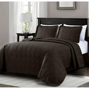Chezmoi Collection Kingston 3-Piece Brown Oversized Queen Bedspread Coverlet Set Lightweight Bedding Cover Quilt Set Queen Size