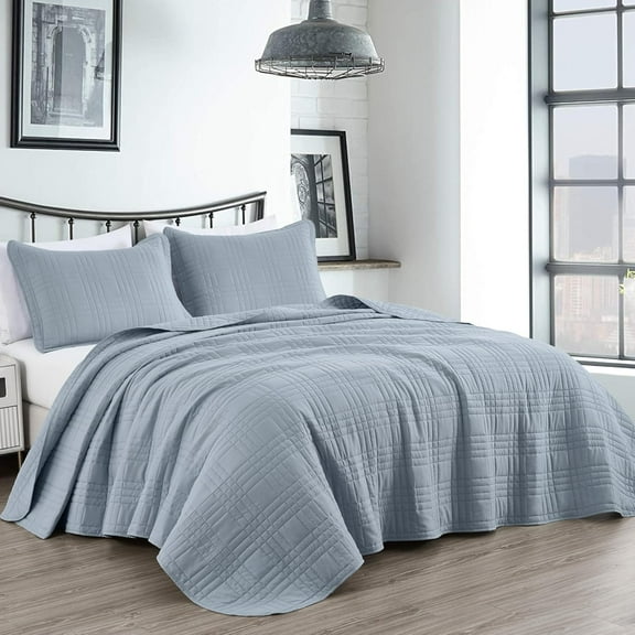 Chezmoi Collection Kingston King Size Bedspread Set, 3-Piece Cool Gray Oversized Quilted Microfiber Lightweight Bedspread Coverlet (118"x106")