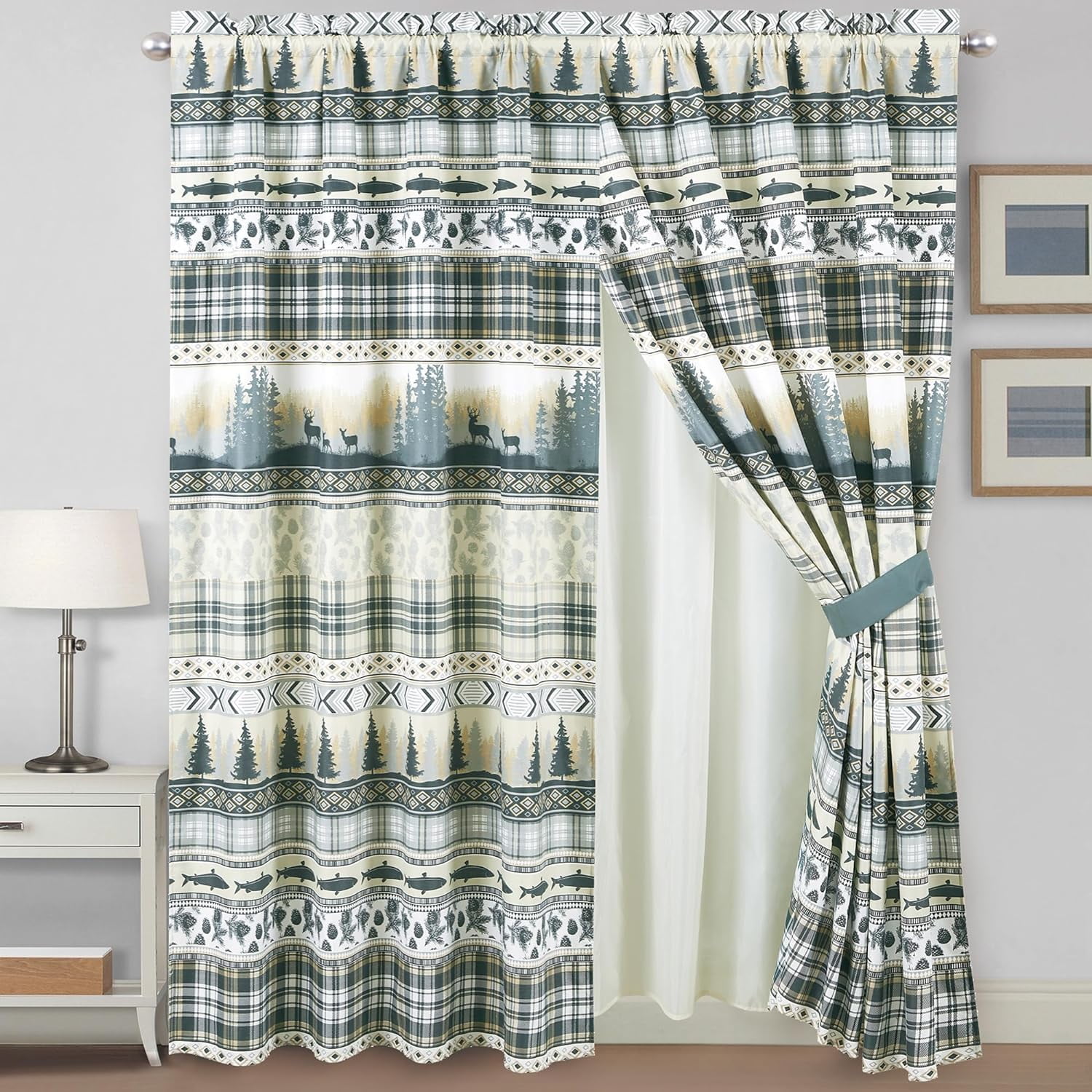 White Polyester Light-Filtering Lodge Window Panel Set