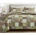 thumbnail image 1 of Chezmoi Collection Leilani 3-Piece Boho Washed Cotton Quilt Set King Size - Bohemian Quilted Bedding Brown Taupe Green White Floral Printed Patchwork Lightweight Bedspread Set for All Season, 1 of 8