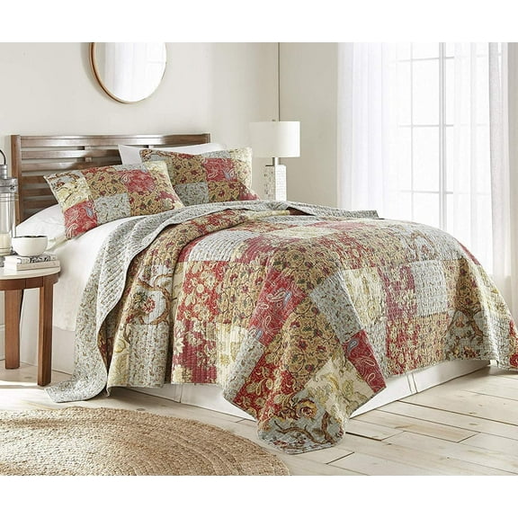 Chezmoi Collection Leslie 3-Piece Floral Patchwork Reversible 100% Cotton Vintage Washed Quilt Set, King