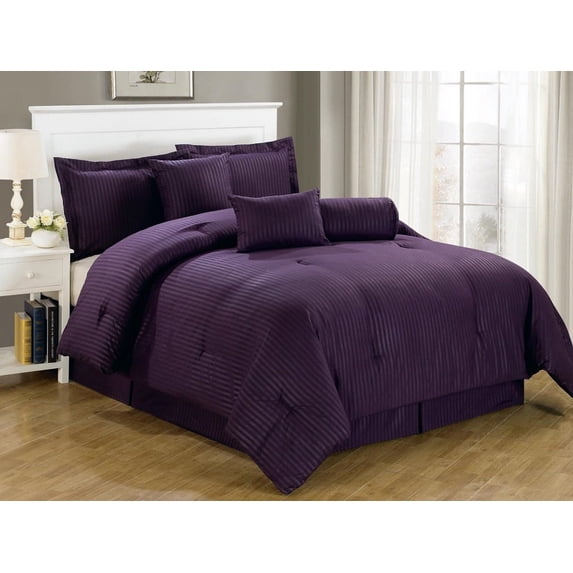 Chezmoi Collection Lex 7-Piece Hotel Dobby Stripe Comforter Set
