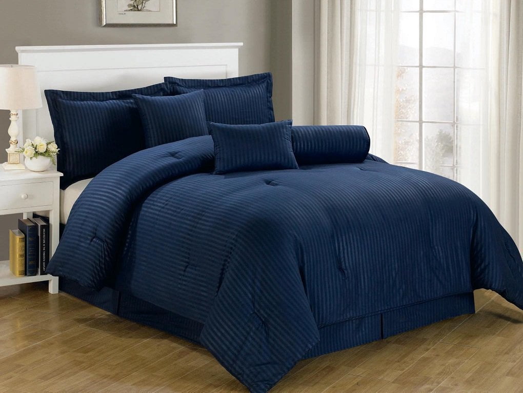 Chezmoi Collection Lex 7-Piece Hotel Dobby Stripe Comforter Set ...
