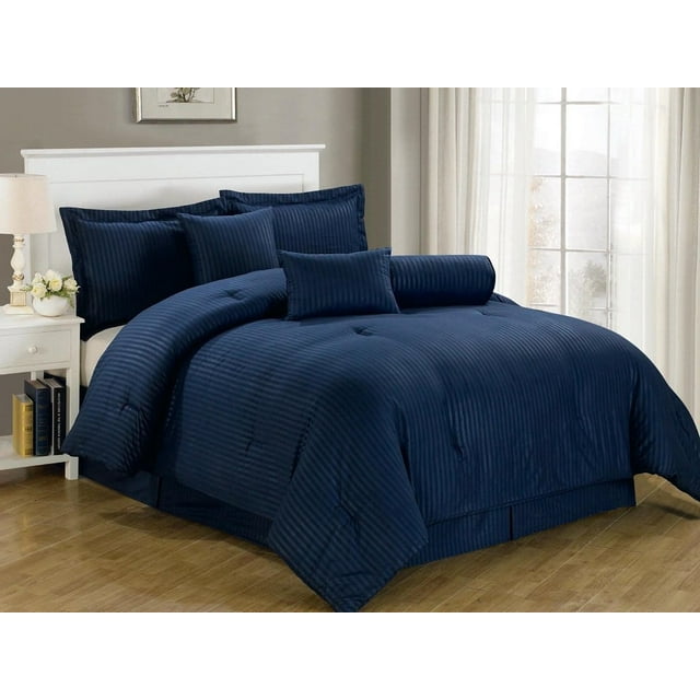 Chezmoi Collection Lex 7Piece Hotel Dobby Stripe Comforter Set