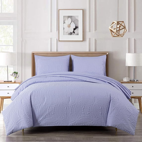 Chezmoi Collection Liam 7-Piece Lavender Bed in a Bag King Comforter Set with Sheets Medallion Embossed Bedding Set