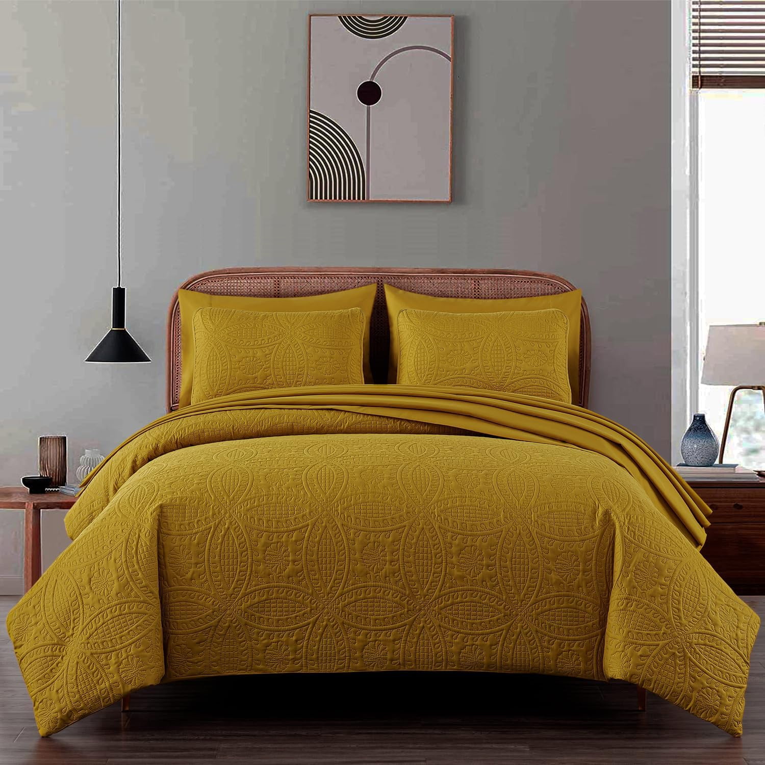 Chezmoi Collection Liam 7Piece Mustard Yellow Bed in a Bag Queen