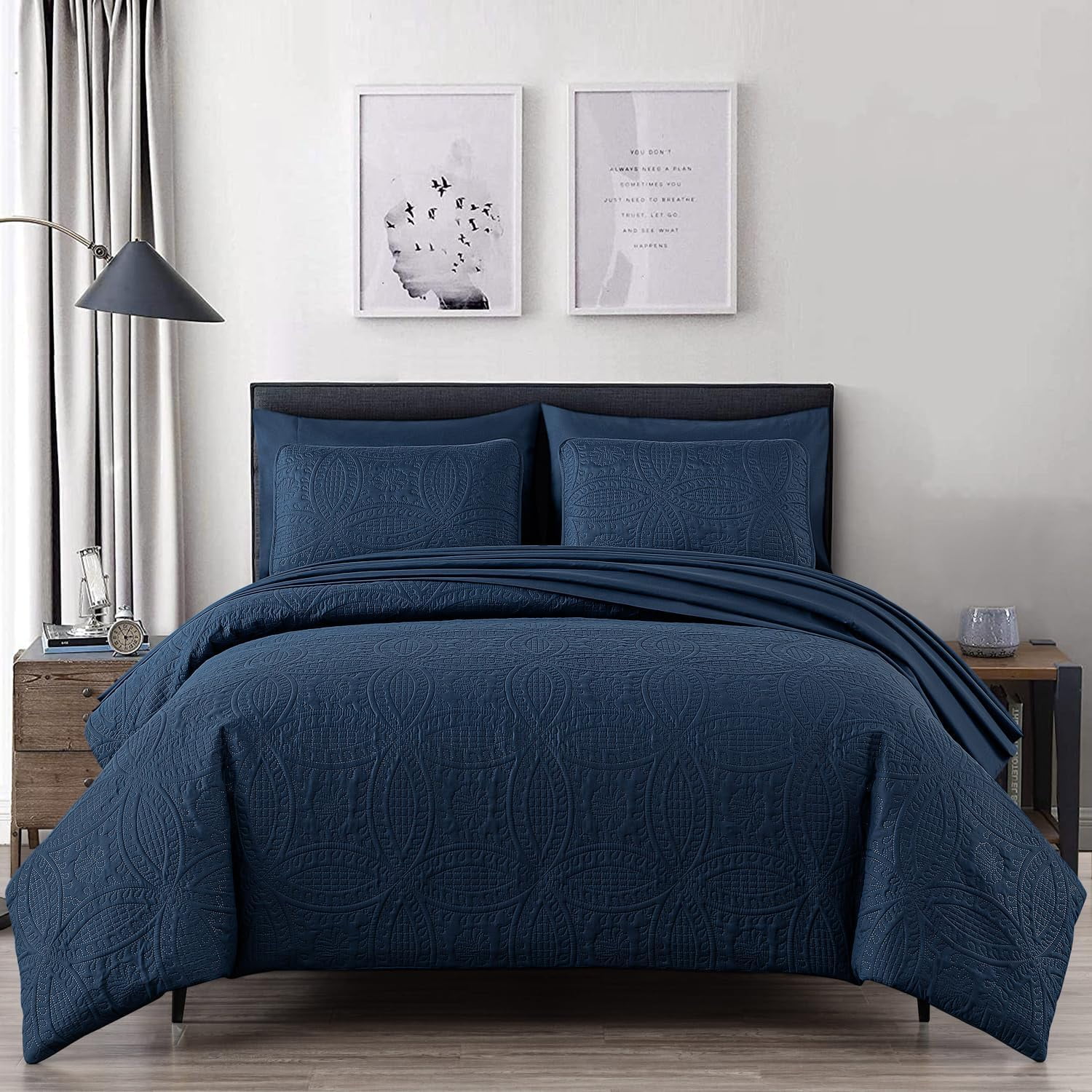 Chezmoi Collection Liam 7Piece Navy Blue Bed in a Bag Queen Comforter
