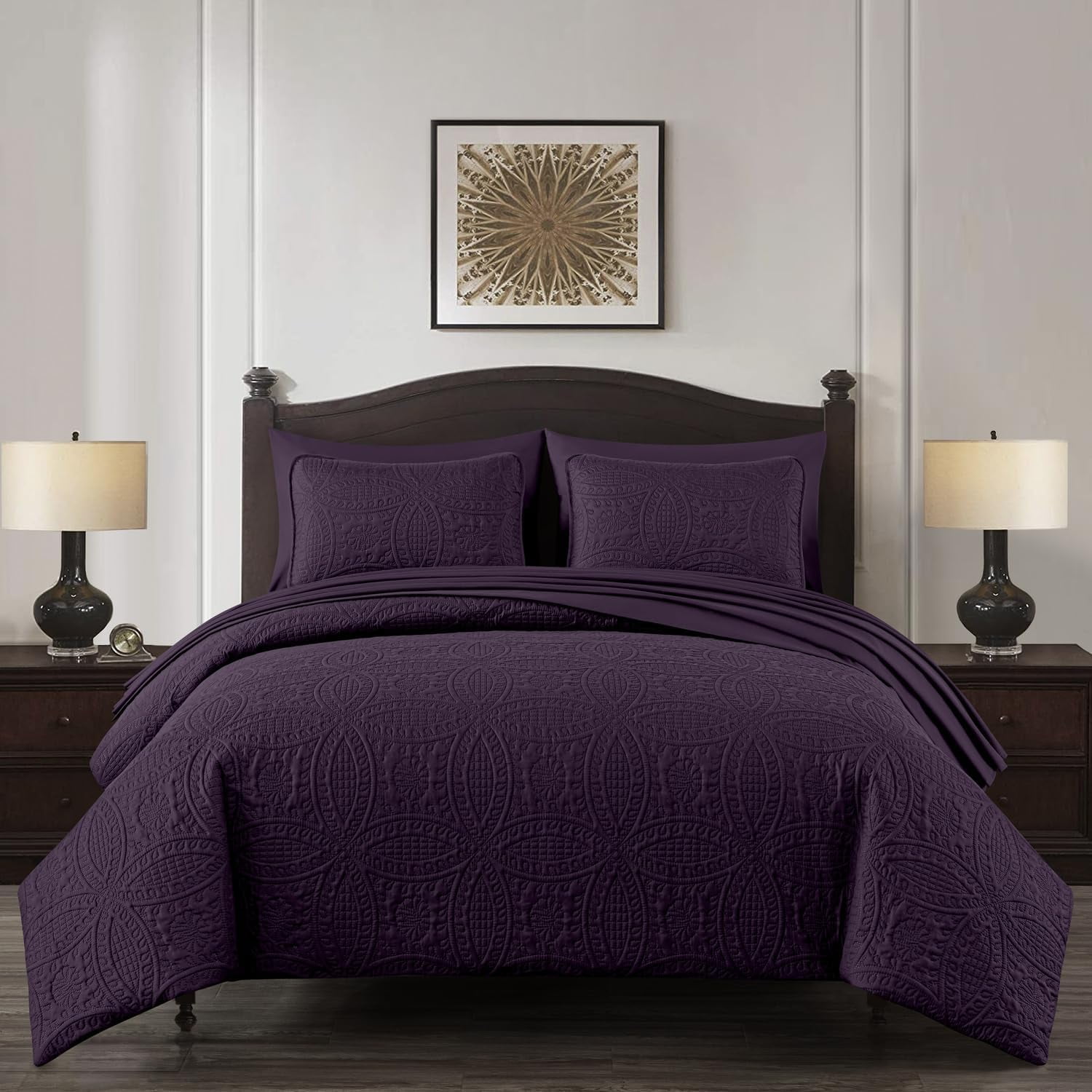 Chezmoi Collection Liam 7Piece Purple Bed in a Bag Queen Comforter Set