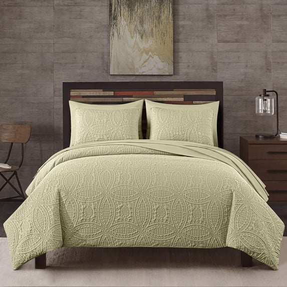 Chezmoi Collection Liam 7-Piece Tan Bed in a Bag Queen Comforter Set with Sheets Medallion Embossed Bedding Set