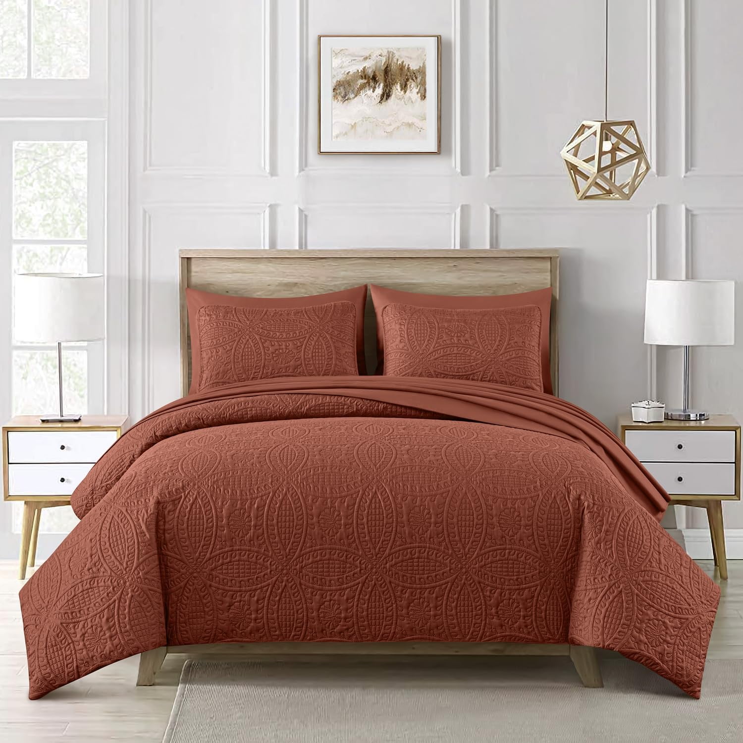 Chezmoi Collection Liam 7Piece Terracotta Bed in a Bag King Comforter