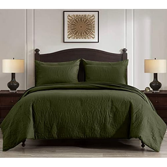 Chezmoi Collection Liam Cypress Green King Size Comforter Set - 7 Pieces Coin Pattern Bed in a Bag with Comforter, Bed Sheets, Pillowcases, & Shams Bedding Set