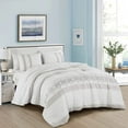thumbnail image 1 of Chezmoi Collection Liliana California King Bed in a Bag 7-Pieces White Gray Geometric 3D Embroidery Pleated Stripe Comforter Set with Sheets All Season Bedding Set, California King, 1 of 9