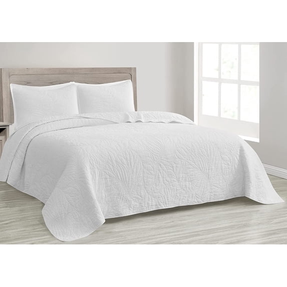 Chezmoi Collection Linden 3-Piece Floral Leaves Reversible Cotton Quilt Set