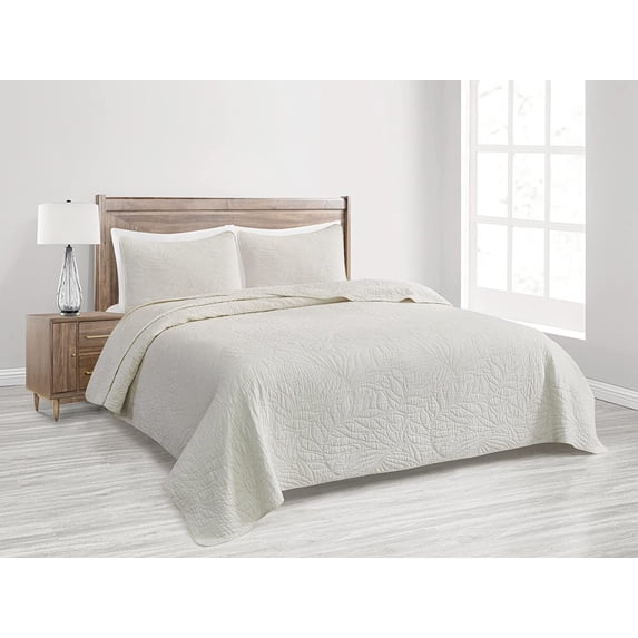 Chezmoi Collection Linden 3-Piece Floral Leaves Reversible Cotton Quilt Set