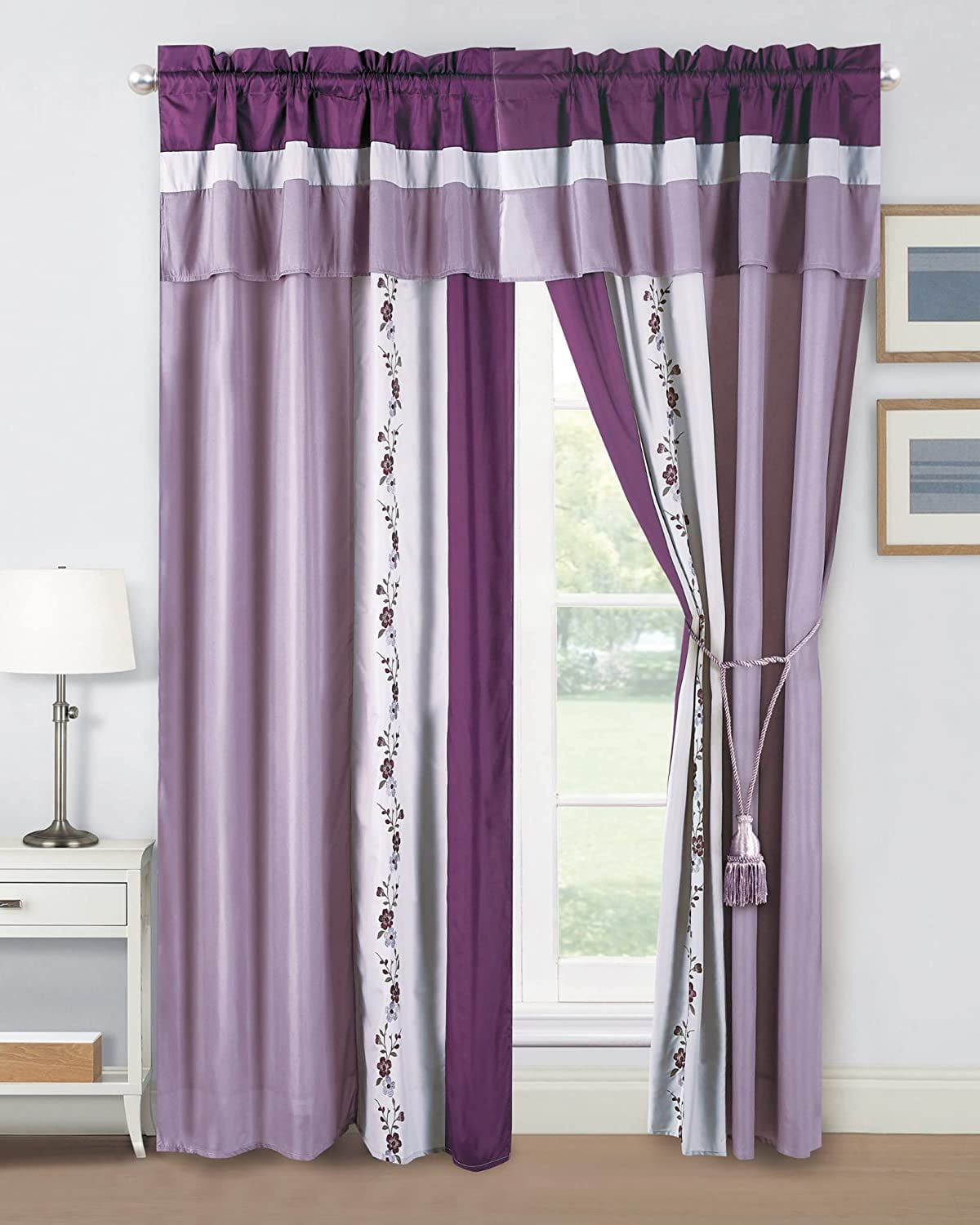 Lavender Purple Polyester Pleated Light-Filtering Window Panel Set