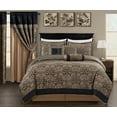 thumbnail image 1 of Chezmoi Collection Lisbon 7-Piece Black Gold Jacquard Floral Comforter Set, Queen Size, 1 of 9