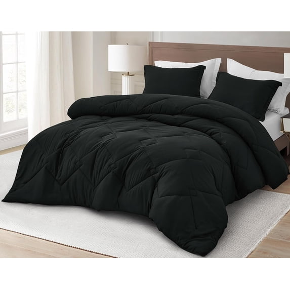 Chezmoi Collection Logan Black Comforter Set King Size 3-Piece Lightweight Soft Stone-Washed Microfiber Bedding Set for All Season (1 Comforter 104x92, 2 Shams)