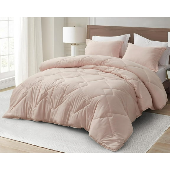 Chezmoi Collection Logan Blush Pink Comforter Set King Size 3-Piece Lightweight Soft Stone-Washed Microfiber Bedding Set for All Season (1 Comforter 104x92, 2 Shams)