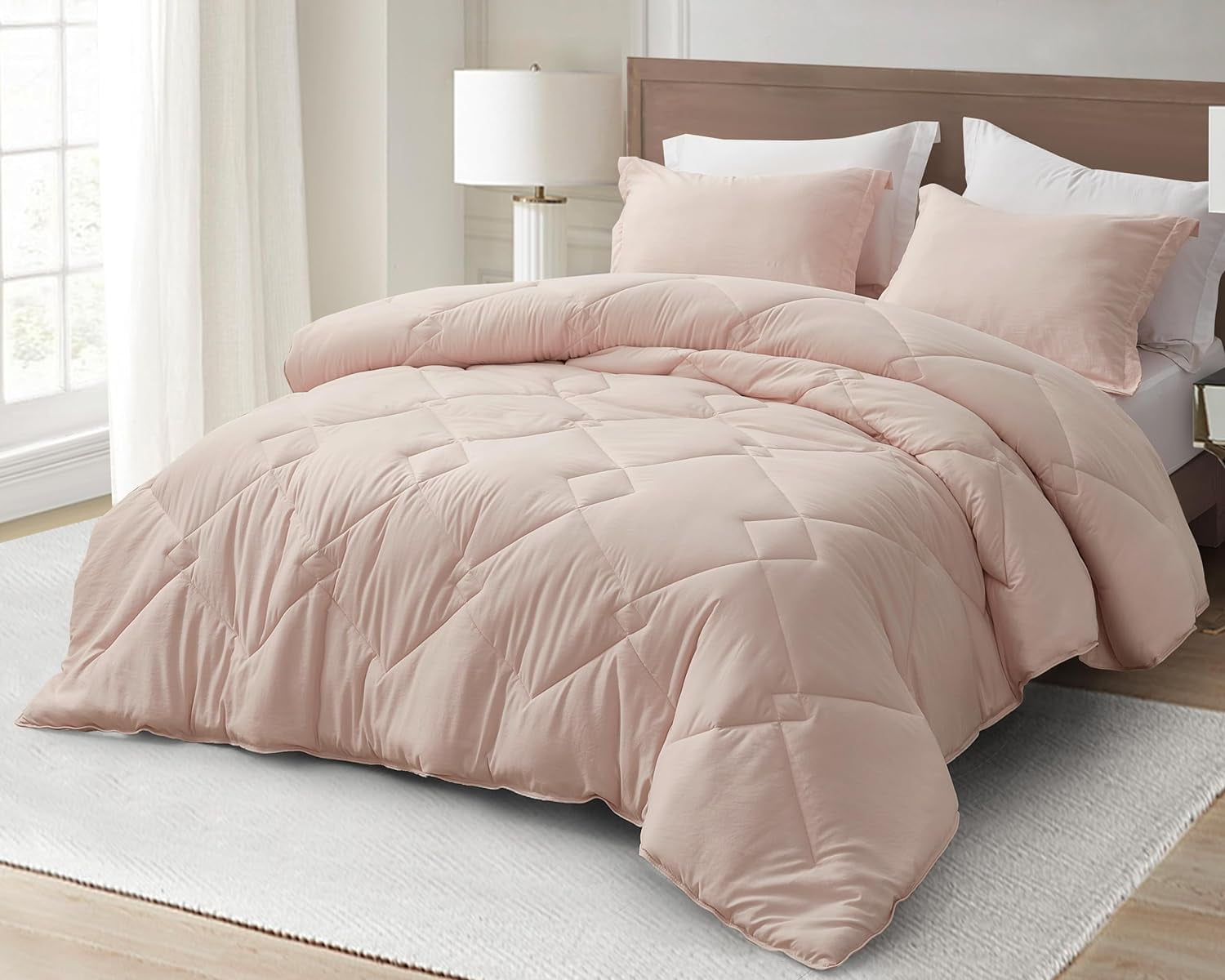 Blush Pink Twin XL Reversible Down Alternative Microfiber Comforter Set