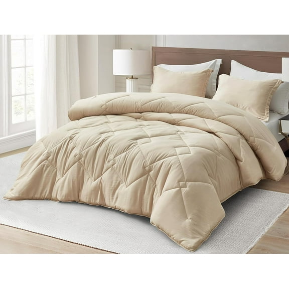 Chezmoi Collection Logan Light Sand Comforter Set King Size 3-Piece Lightweight Soft Stone-Washed Microfiber Bedding Set for All Season (1 Comforter 104x92, 2 Shams)