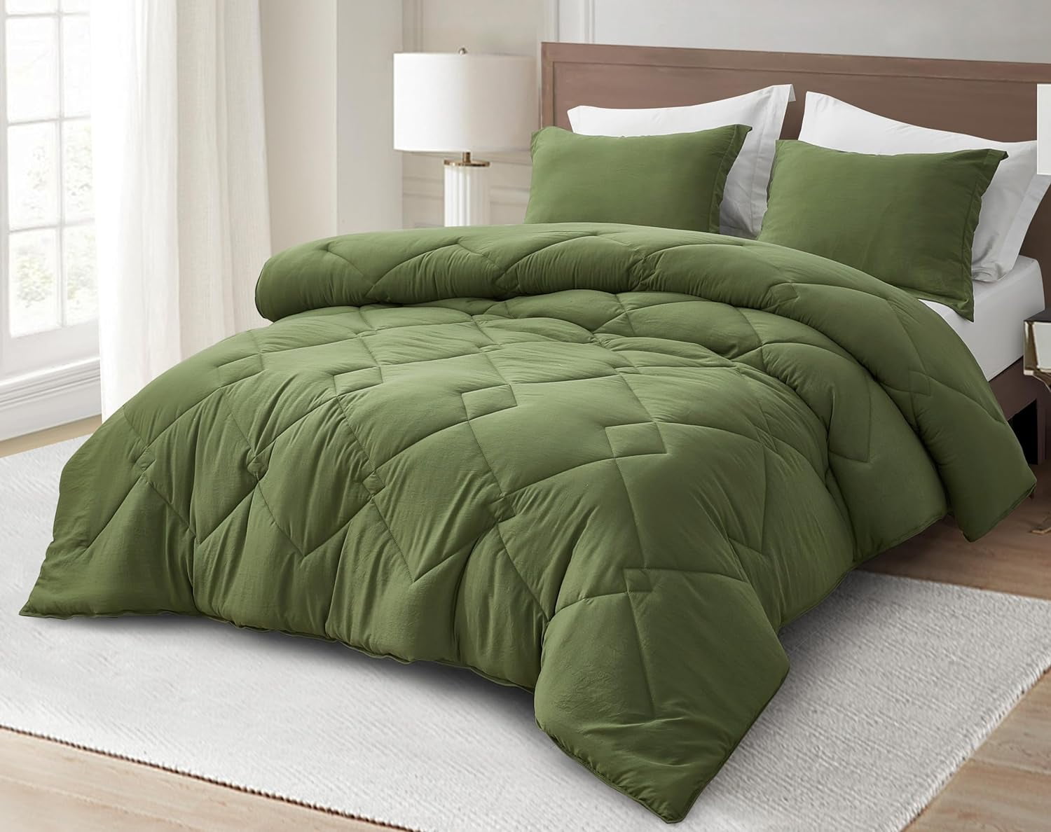 Olive Green Queen Microfiber Reversible Comforter Set