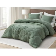 Chezmoi Collection Logan Sage Green Comforter Set Queen Size 3-Piece Lightweight Soft Stone-Washed Microfiber Bedding Set for All Season (1 Comforter 90x92, 2 Shams)