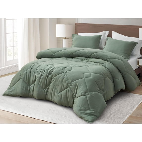 Chezmoi Collection Logan Sage Green Comforter Set Twin XL Size 2-Piece Lightweight Soft Stone-Washed Microfiber Bedding Set for All Season (1 Comforter 68x92, 2 Shams)