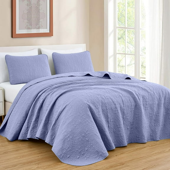 Chezmoi Collection Luca 3-Piece Oversized Bedspread Set, King Size, Lavender, Summer Quilt Lightweight Microfiber Bedspread 118 x 106, Floral Medallion Pattern Coverlet for All Season