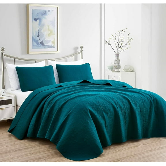 Chezmoi Collection Luca 3-Piece Oversized Bedspread Set, King Size, Teal, Summer Quilt Lightweight Microfiber Bedspread 118 x 106, Floral Medallion Pattern Coverlet for All Season
