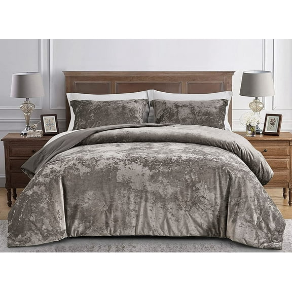 Chezmoi Collection Lux 2-Piece Pewter Gray Shimmer Velvet Bedding Set Twin Size Lush Plush Velvet Comforter Set With Soft Brushed Microfiber Reverse