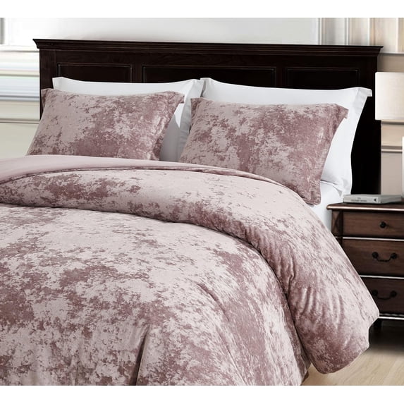 Chezmoi Collection Lux 3-Piece Dusty Pink Velvet Comforter Set Queen Size, All Season Lush Plush Velvet Bedding Set with Soft Washed Microfiber Reverse
