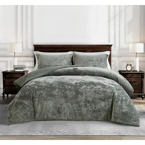 Chezmoi Collection Lux 3-Piece Medium Gray Velvet Comforter Set Queen Size, All Season Lush Plush Velvet Bedding Set with Soft Washed Microfiber Reverse