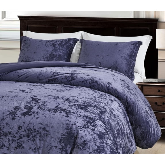Chezmoi Collection Lux 3-Piece Purple Velvet Comforter Set King Size, All Season Lush Plush Velvet Bedding Set with Soft Washed Microfiber Reverse
