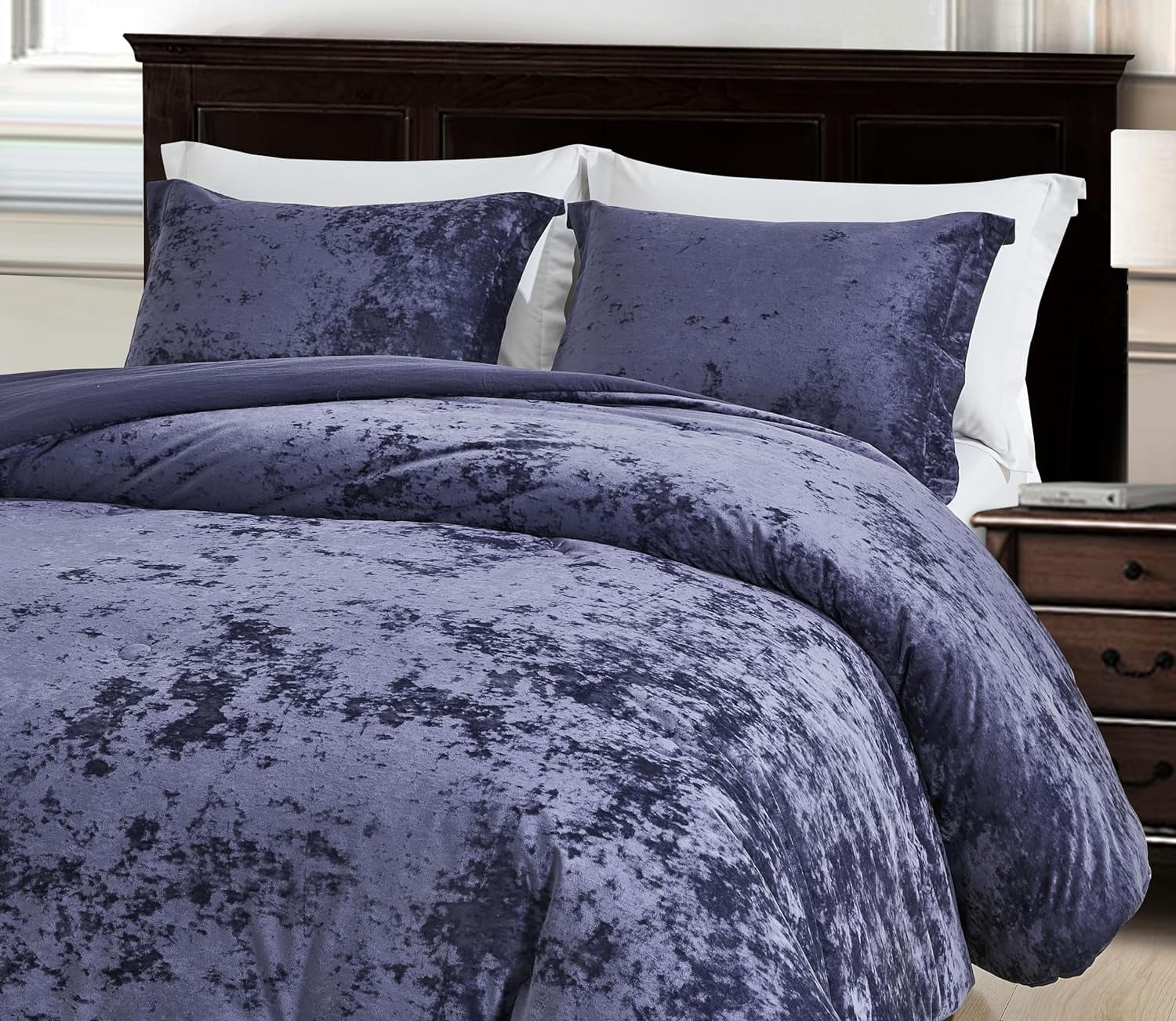 Chezmoi Collection Lux 3Piece Purple Velvet Comforter Set Queen Size, All Season Lush Plush