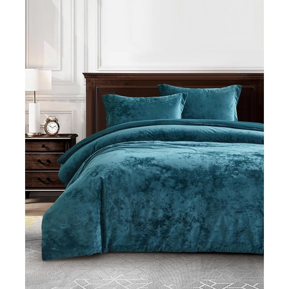Chezmoi Collection Lux 3-Piece Teal Velvet Comforter Set Queen Size, All Season Lush Plush Velvet Bedding Set with Soft Washed Microfiber Reverse