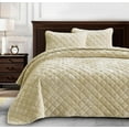 thumbnail image 1 of Chezmoi Collection Lux Beige Velvet Quilt King Set, 3-Piece Lush Plush Distressed Velvet Bedding All Season Lightweight Bedspread Brushed Microfiber Reverse with Diamond Stitch Quilting, 1 of 9