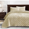 thumbnail image 1 of Chezmoi Collection Lux Beige Velvet Quilt Oversized King Set, 3-Piece Lush Plush Distressed Velvet Bedding All Season Lightweight Bedspread Brushed Microfiber Reverse with Diamond Stitch Quilting, 1 of 9