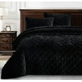 thumbnail image 1 of Chezmoi Collection Lux Black Velvet Quilt King Set, 3-Piece Lush Plush Distressed Velvet Bedding All Season Lightweight Bedspread Brushed Microfiber Reverse with Diamond Stitch Quilting, 1 of 9