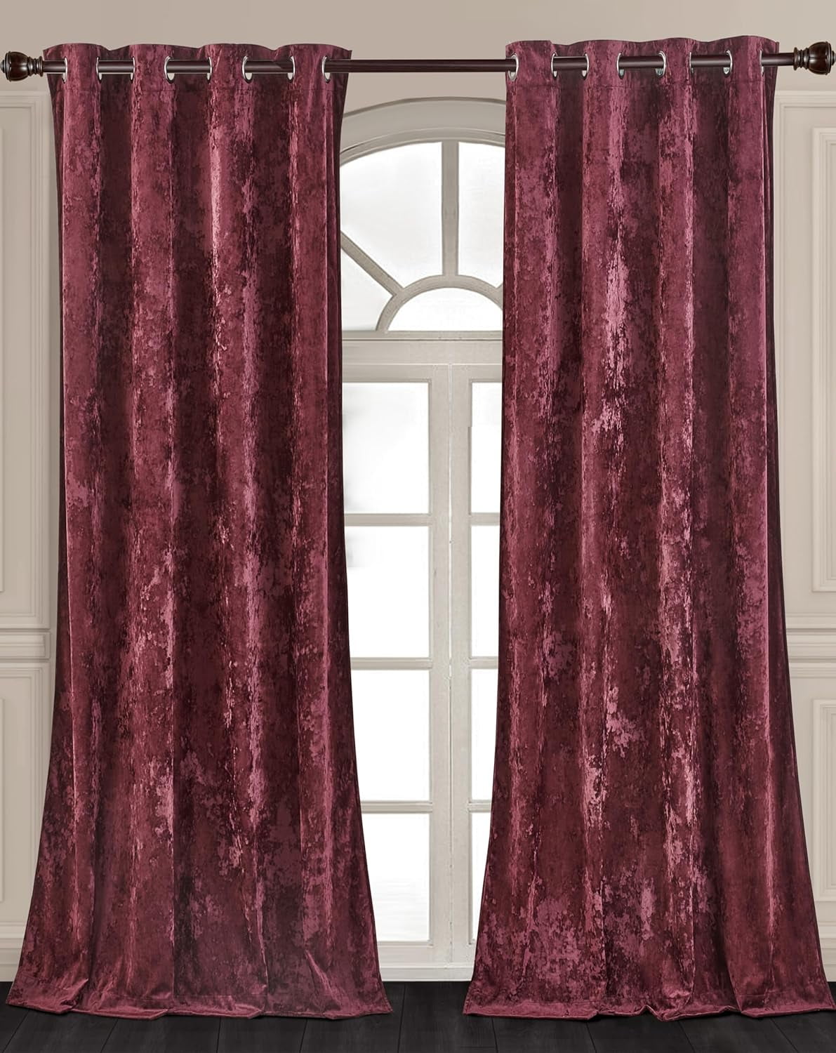 Luxurious Burgundy Velvet Room-Darkening Grommet Window Panels