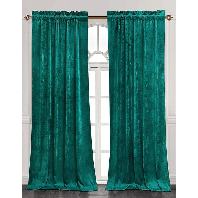 Chezmoi Collection Lux Emerald Green Crushed Velvet Curtains 2 Panel Set, Room Darkening Luxury Distressed Velvet Rod Pocket Window Drapes for Living Room Bedroom 50" W x 96" L