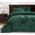 thumbnail image 1 of Chezmoi Collection Lux Forest Green Velvet Quilt Queen Set, 3-Piece Lush Plush Distressed Velvet Bedding All Season Lightweight Bedspread Brushed Microfiber Reverse with Diamond Stitch Quilting, 1 of 9