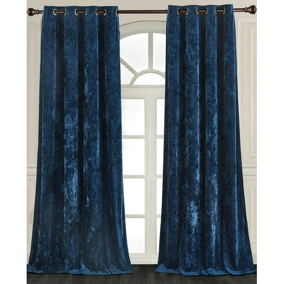 Chezmoi Collection Lux Navy Blue Distressed Velvet Curtains 2 Panel Set, Room Darkening Luxury Velvet Grommet Top Window Drapes for Living Room Bedroom 50" W x 72" L