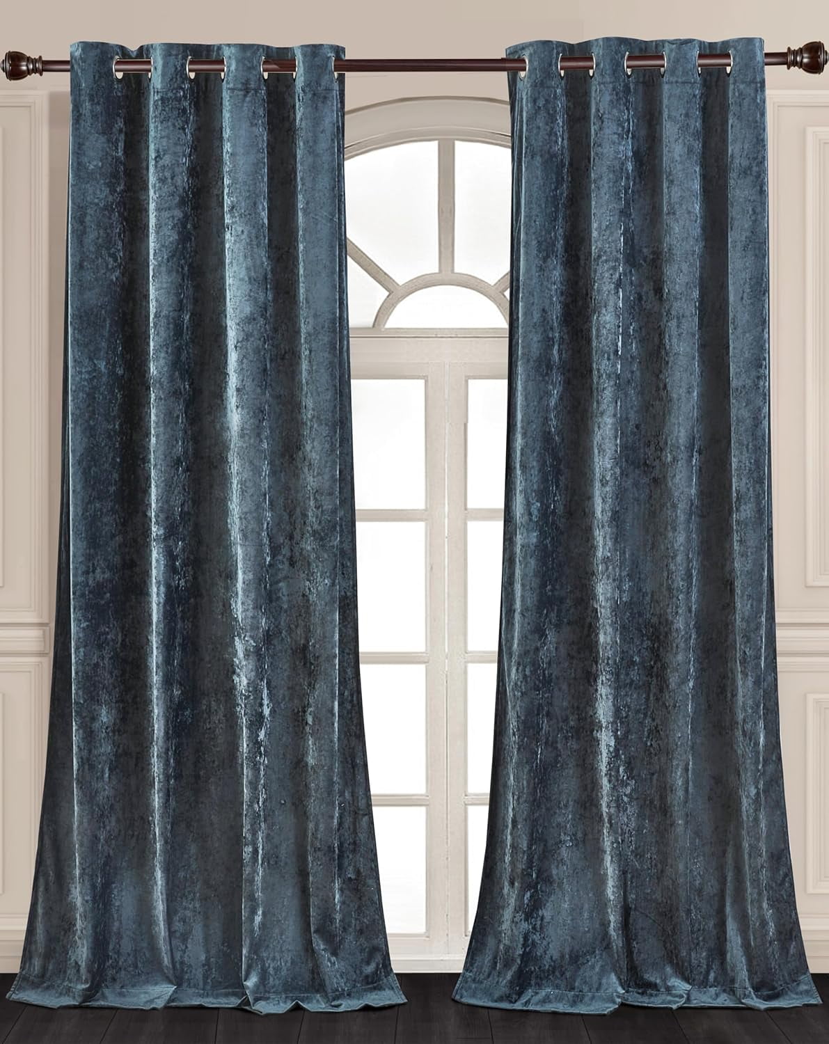 Storm Blue Velvet Room-Darkening Grommet Window Panels, 100 x 84