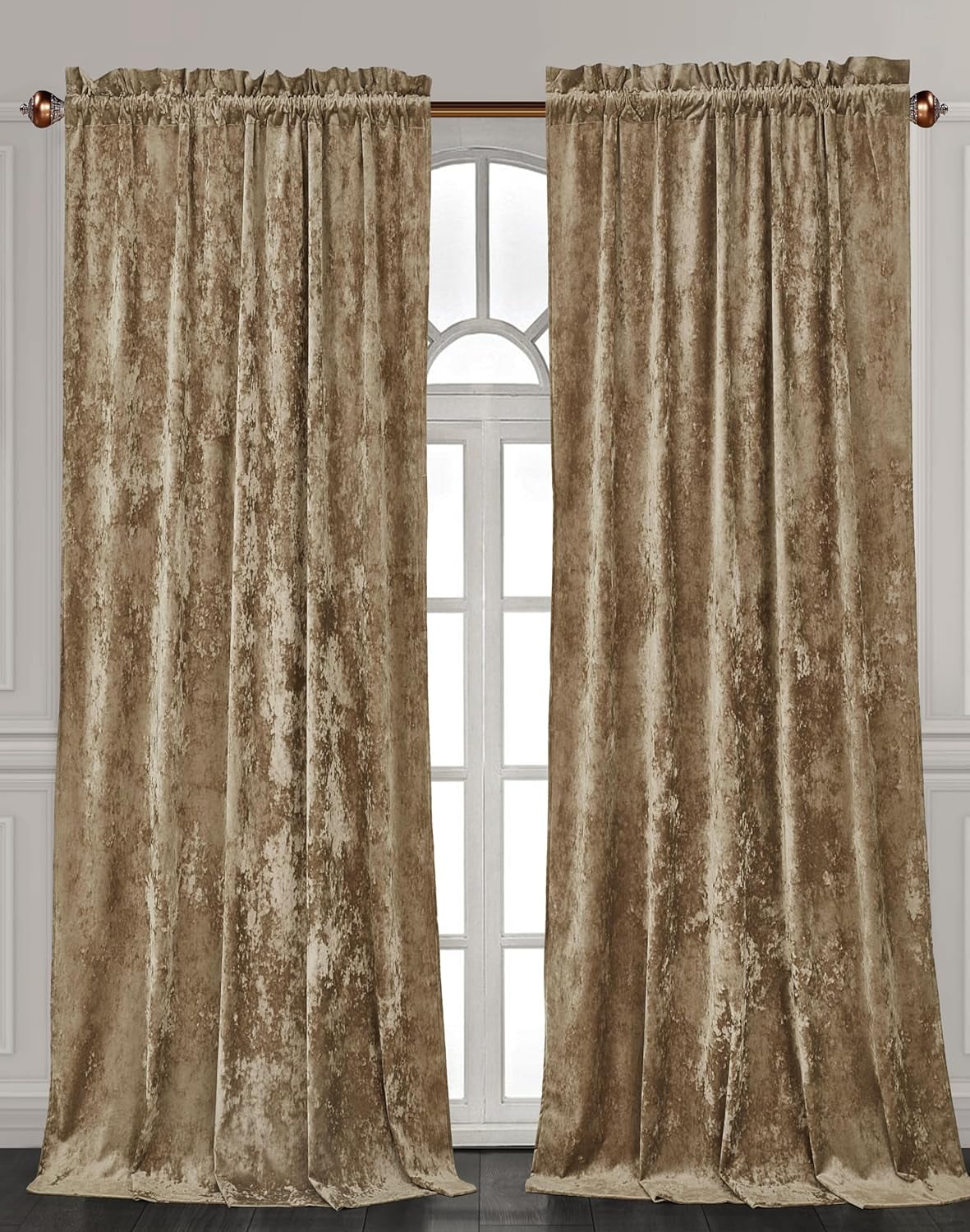 Tan Velvet Room-Darkening Rod Pocket Window Panels