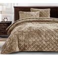 thumbnail image 1 of Chezmoi Collection Lux Tan Velvet Quilt King Set, 3-Piece Lush Plush Distressed Velvet Bedding All Season Lightweight Bedspread Brushed Microfiber Reverse with Diamond Stitch Quilting, 1 of 9